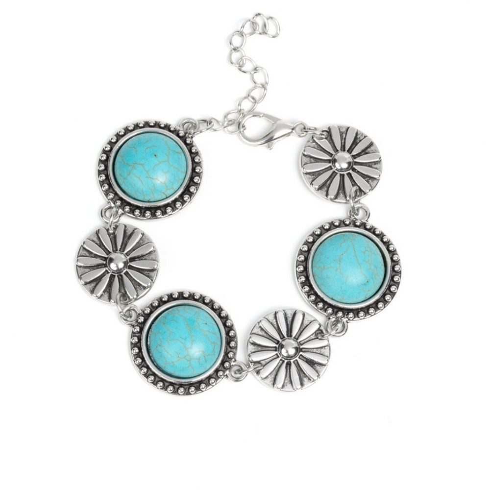 Turquoise and Silver Bracelet Fredonia Flower Patch Blue Fashion Jewekry